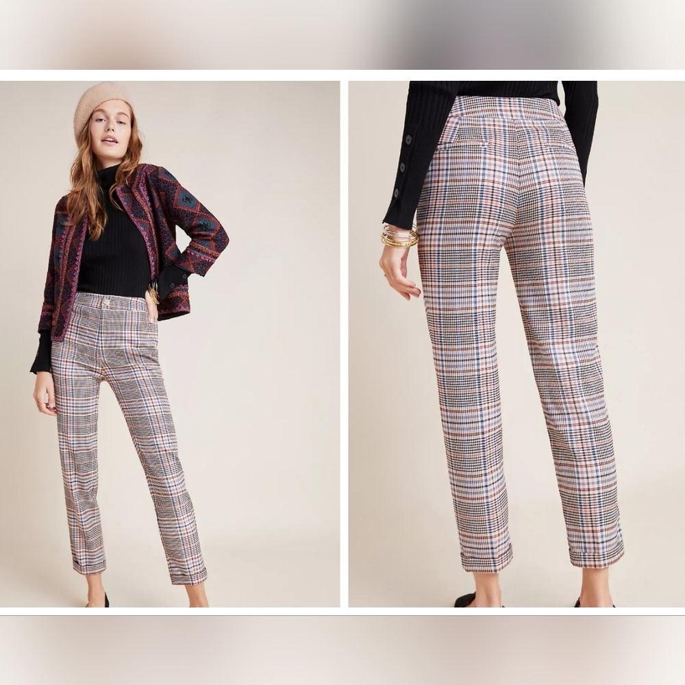 By Anthropologie Malcolm Plaid Tapered Trousers Preppy Size 10 Pants